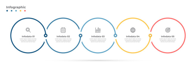 Vector thin line infographic template. Timeline process with circles and marketing icons, ideal for illustrating a 5 step business process or options.
