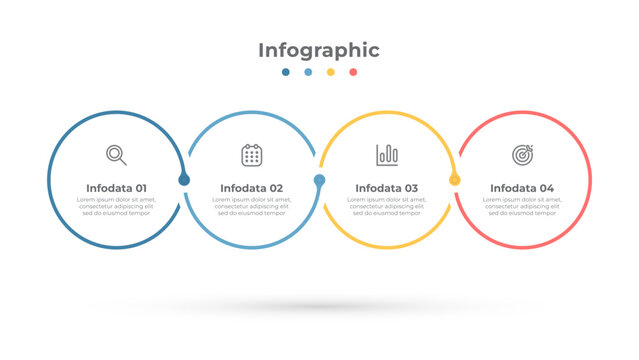Vector thin line infographic template. Timeline process with circles and marketing icons, ideal for illustrating a 4 step business process or options.