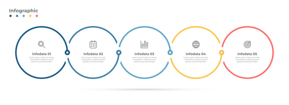 Vector thin line infographic template. Timeline process with circles and marketing icons, ideal for illustrating a 5 step business process or options.