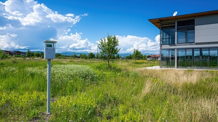 Air quality monitoring initiative urban green space environmental assessment outdoor setting wide-angle perspective sustainability concept