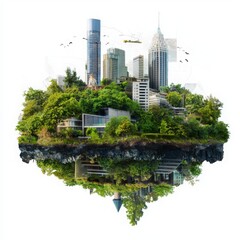 Obraz premium Environmental monitoring lifestyle featuring green architecture and urban nature cityscape digital art modern environment aerial view sustainable concept