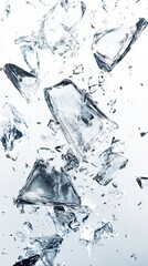 Obraz premium Close-up of ice cubes in mid-air against a white background, showcasing clarity and texture.