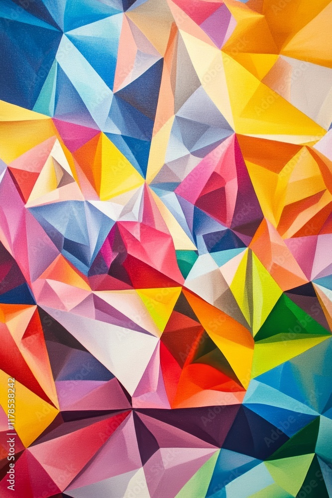 Poster a colorful abstract painting with many different shapes and colors. the painting is full of energy a
