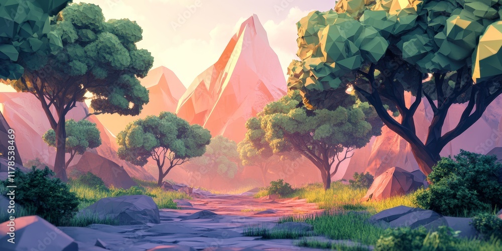 Poster a mountain range is in the background with a path in the foreground