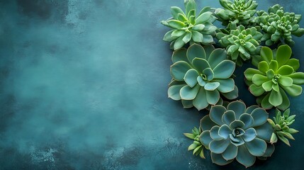 Succulents on teal background; plant arrangement, nature, home decor, blog header.