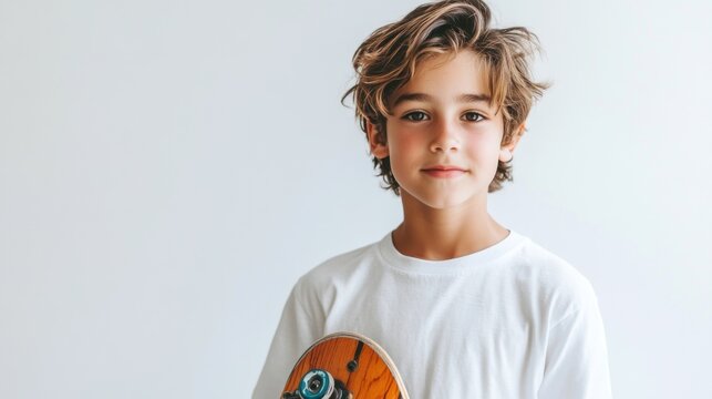 Portrait of a Young Boy with Skateboard