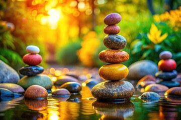 Obraz premium Stone Placement Art: Abstract Rock Arrangement, Balanced Stones, Creative Rock Sculptures, Nature Still Life Photography