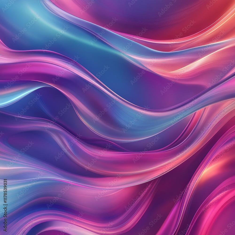 Poster this mesmerizing abstract image features vibrant waves of pink and blue, creating a soft and fluid v