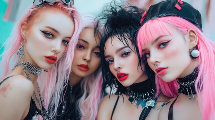Obraz premium Vibrant group of pastel goth friends smiling