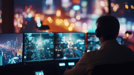 Urban control center managing city traffic efficiently