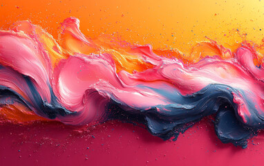 The dynamic interplay of rich blues, fiery oranges, and soft pinks creates a sense of movement and depth, reminiscent of interstellar clouds or vibrant liquid formations
