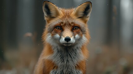 Fototapeta premium A close-up portrait of a fox in a forest setting, showcasing its striking features.