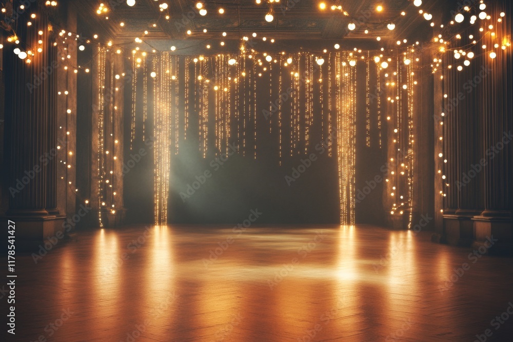 Canvas Prints large, empty stage with a bright, glowing light shining down on it. the stage is set for a performan