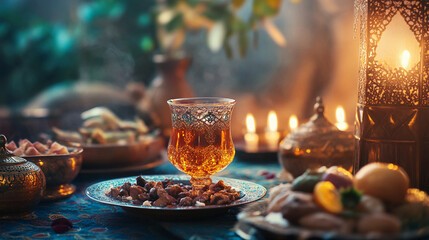 Fototapeta premium islamic ramadan food background eid al fitri fasting iftar