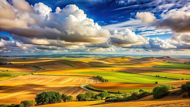 Stunning Panoramic View of Meseta, Spain - Captivating Landscape Photography of the Spanish Plateau, Natural Beauty, Rolling Hills, and Vibrant Skies for Travel and Nature Enthusiasts
