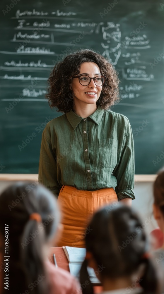 Poster focused teacher engages students in a lively lesson about important concepts in a classroom setting