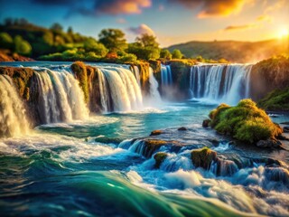 Fototapeta premium Stunning Tilt-Shift Waterfall Ocean Cascade - Miniature Landscape Photography