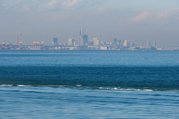 富津岬から見える東京湾横浜方面の風景