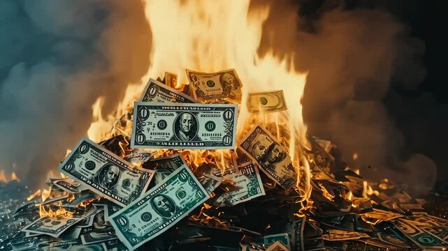 The Consequences of Excess: A Dramatic Depiction of Money Burning in a Fiery Inferno
