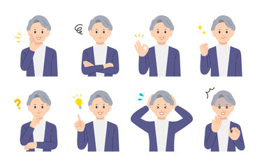 いろいろな表情やポーズをするシニア女性･高齢者のセット【人物ベクターイラスト素材】