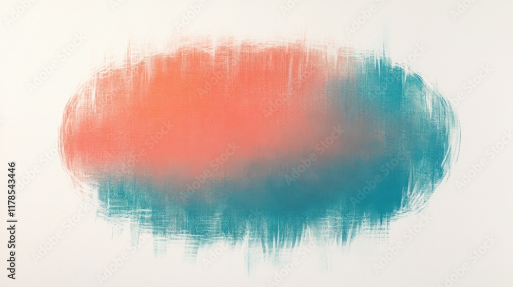 Poster Soft oval gradient in teal and coral with gentle pencil strokes on a white canvas showcasing depth and simplicity