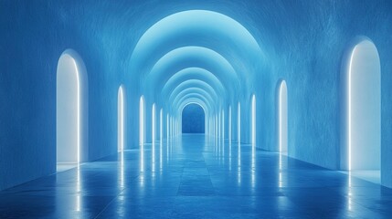 Obraz premium A serene, illuminated corridor with arches