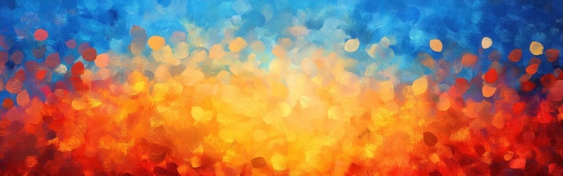 Captivating sunset-inspired bokeh blending fiery colors and cool blue hues, creating a warm and optimistic atmosphere