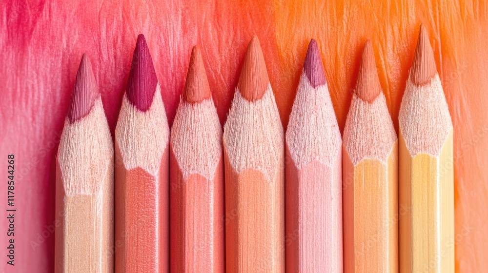 Poster smooth transitions of colored pencil strokes showcase a gradient from amber to peach in artistic mat