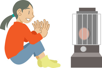 ストーブで温まる子供