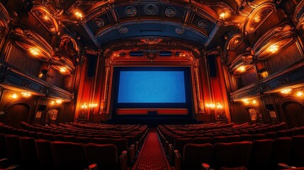 Obraz premium A luxurious auditorium featuring elegant lighting, a large screen 