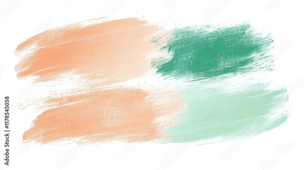 Poster minimalist background with mint and peach brushstrokes creating textured artistry