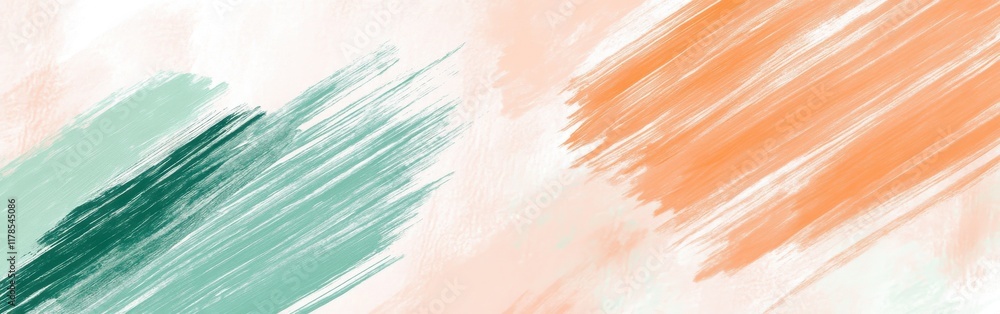Poster minimalist background design featuring pencil strokes and brushstrokes in mint and peach colors for 