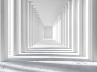 Sunlit Colonnaded Hallway Perspective