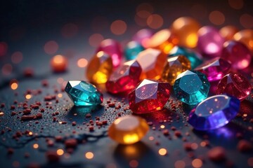Sparkling gemstones scattered on a luxurious textured surface, treasure, sparkles, treasure hunt