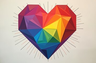 Fototapeta premium vibrant rainbow triangles forming a geometric heart, each triangle showcasing a distinct color symbolizing the LGBTQ+ spectrum