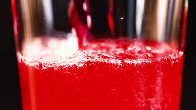 Pouring Red Fizzy Drink into Glass