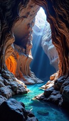 Crystal cave stalactite hanging from the ceiling, rock formations, natural wonders, unique landscapes