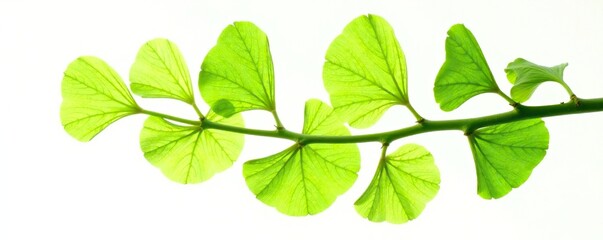 Ginkgo biloba branches isolated on white background, foliage, stem