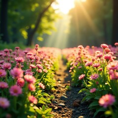 Obraz premium Rows of delicate corostavnika flowers stretching towards sunlight, blooming plants, flora