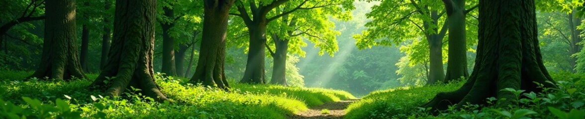 Fototapeta premium Dense foliage sways gently in the breeze amidst towering trunks, nature, foliage, foliage