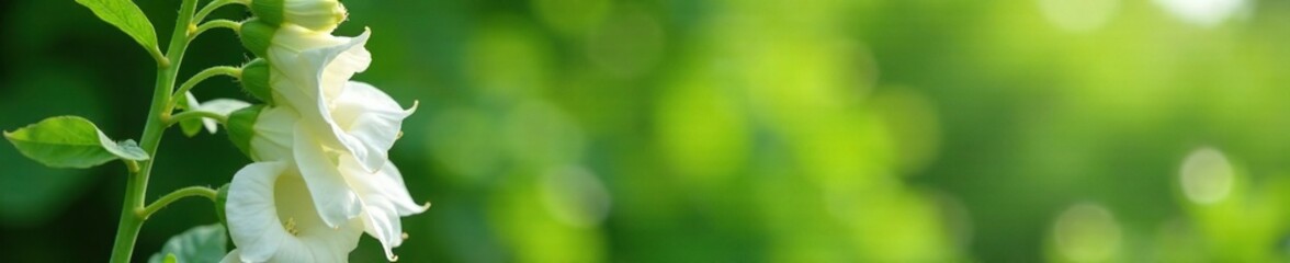 Tall white foxglove plant with tubular white flowers, stem, bloom