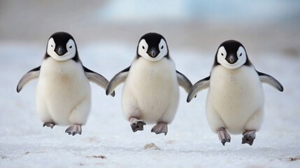 Naklejka premium Playful Penguins in a Snowy Landscape