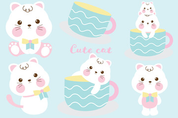 Adorable Cat Illustration with Cups