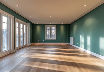Sunlit Green Room with Oak Flooring