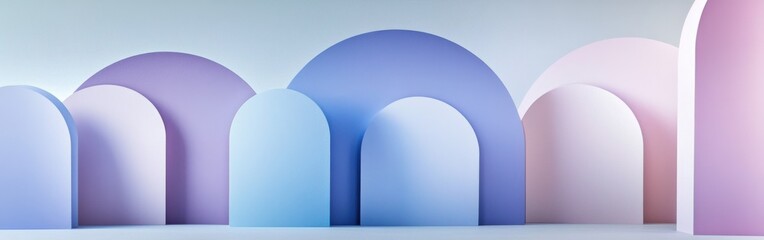 Fototapeta premium Elegant pastel arcs blend harmoniously to create a soothing abstract composition in lavender and blue tones