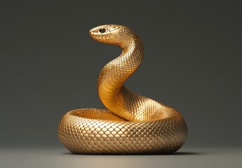 Fototapeta premium A Stunning Golden Snake Sculpture Displayed Against a Dark Background Capturing the Intricacies of Nature's Artistry and the Serpentine Form in Captivating Detail