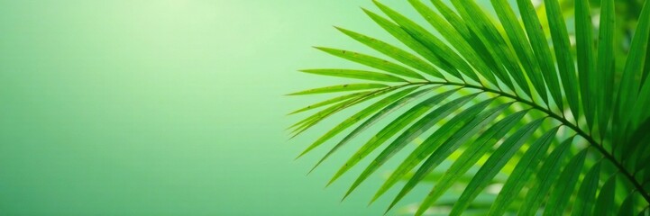 Obraz premium Green palm branch with leaves and stem details, , palm branches, leaves