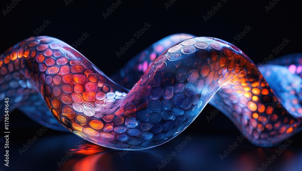 Poster abstract colorful wave pattern with glossy texture and bright illuminated spots for creative design 