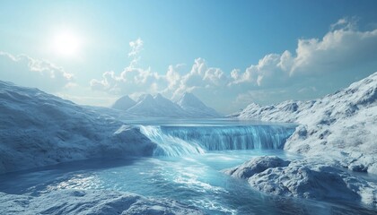Fototapeta premium Glacier melting on ice mountain island water ocean