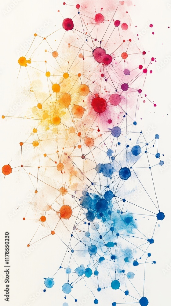 Poster this abstract watercolor artwork features a vibrant network of data points in a striking digital sty